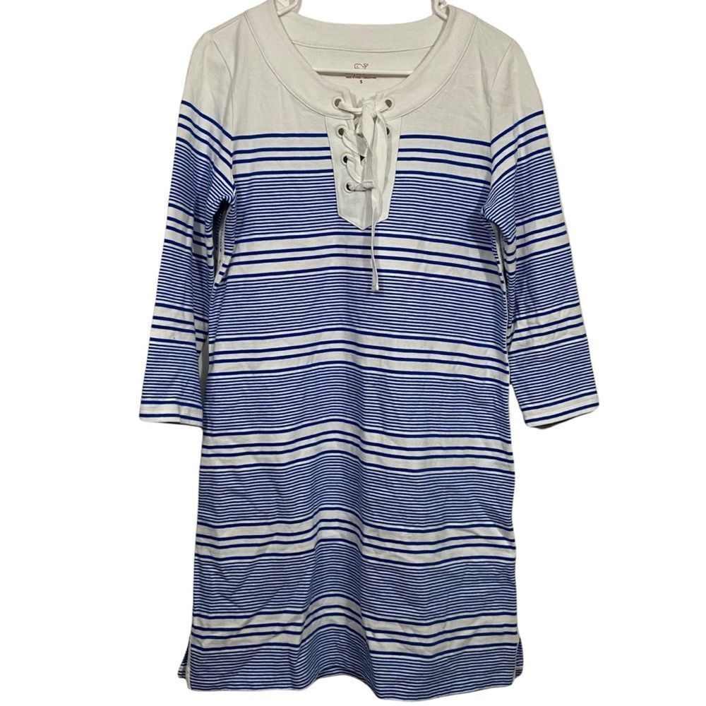 Vineyard Vines Blue Striped Cotton Half Sleeve Midi Dress
